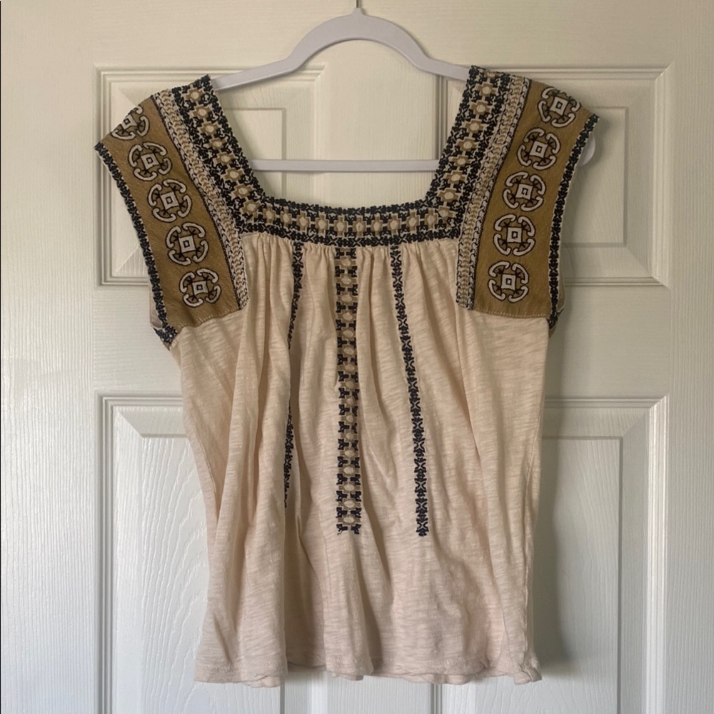 Lucky Brand Embroidered Cream Top